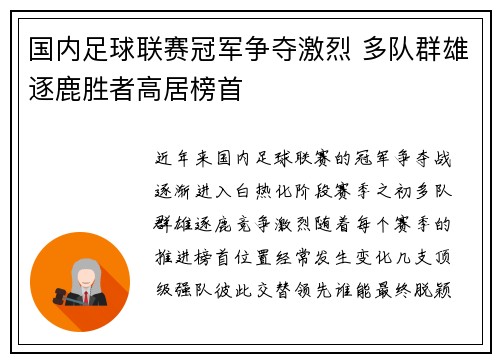 国内足球联赛冠军争夺激烈 多队群雄逐鹿胜者高居榜首