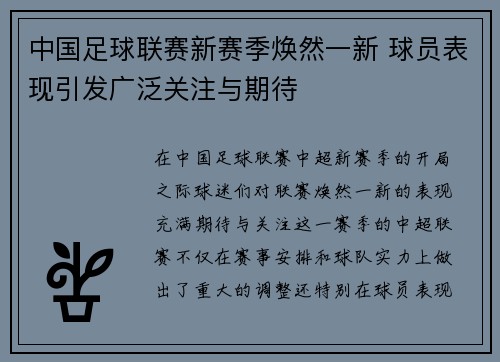 中国足球联赛新赛季焕然一新 球员表现引发广泛关注与期待